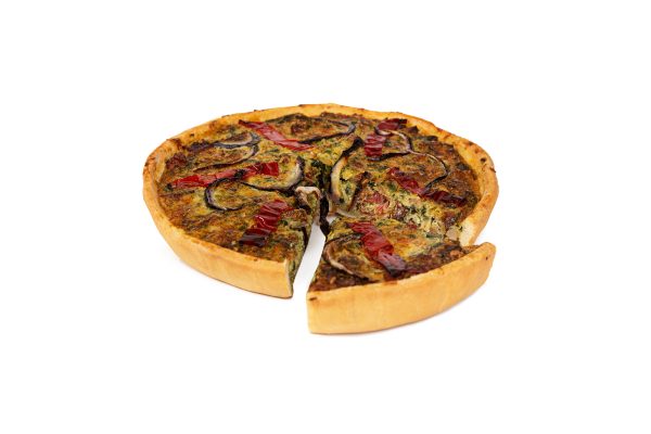 Quiche de pollo, puerro y tomates asados